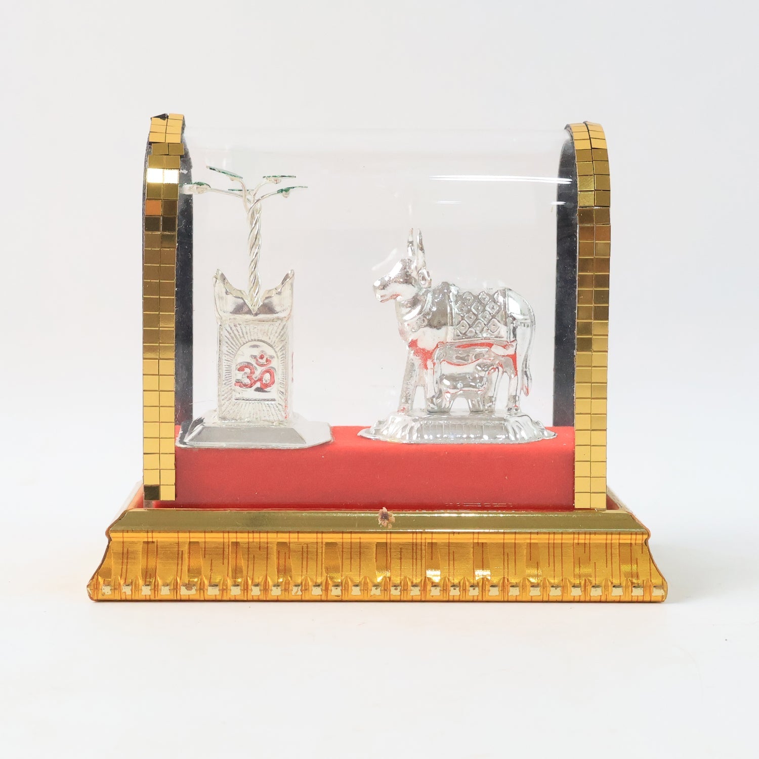 Decorative Kamdhenu Cow with Calf and Tulsi Plant Idol Set Decorative Kamdhenu Cow with Calf and Tulsi Plant Idol Set